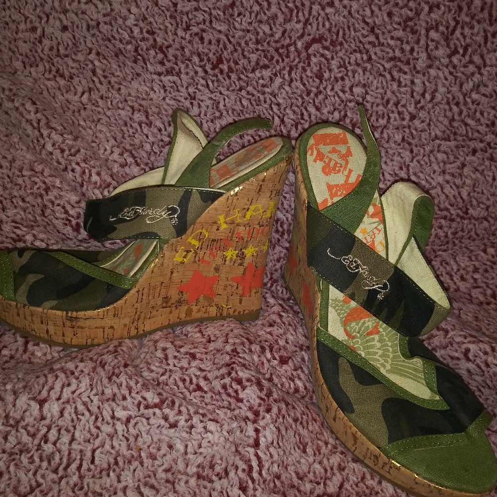 New Ed hardy camo wedge sandals